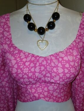 Sweetheart Pink Heart-Print Crop Top
